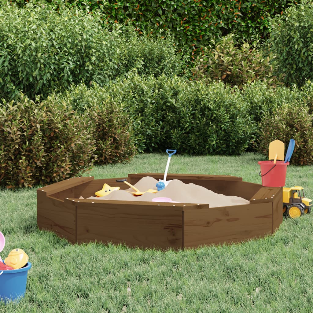 Sandkasten mit Sitzen Honigbraun Achteck Massivholz Kiefer - Premium Sandkästen  - Just €81.57! Shop now at homesales4u