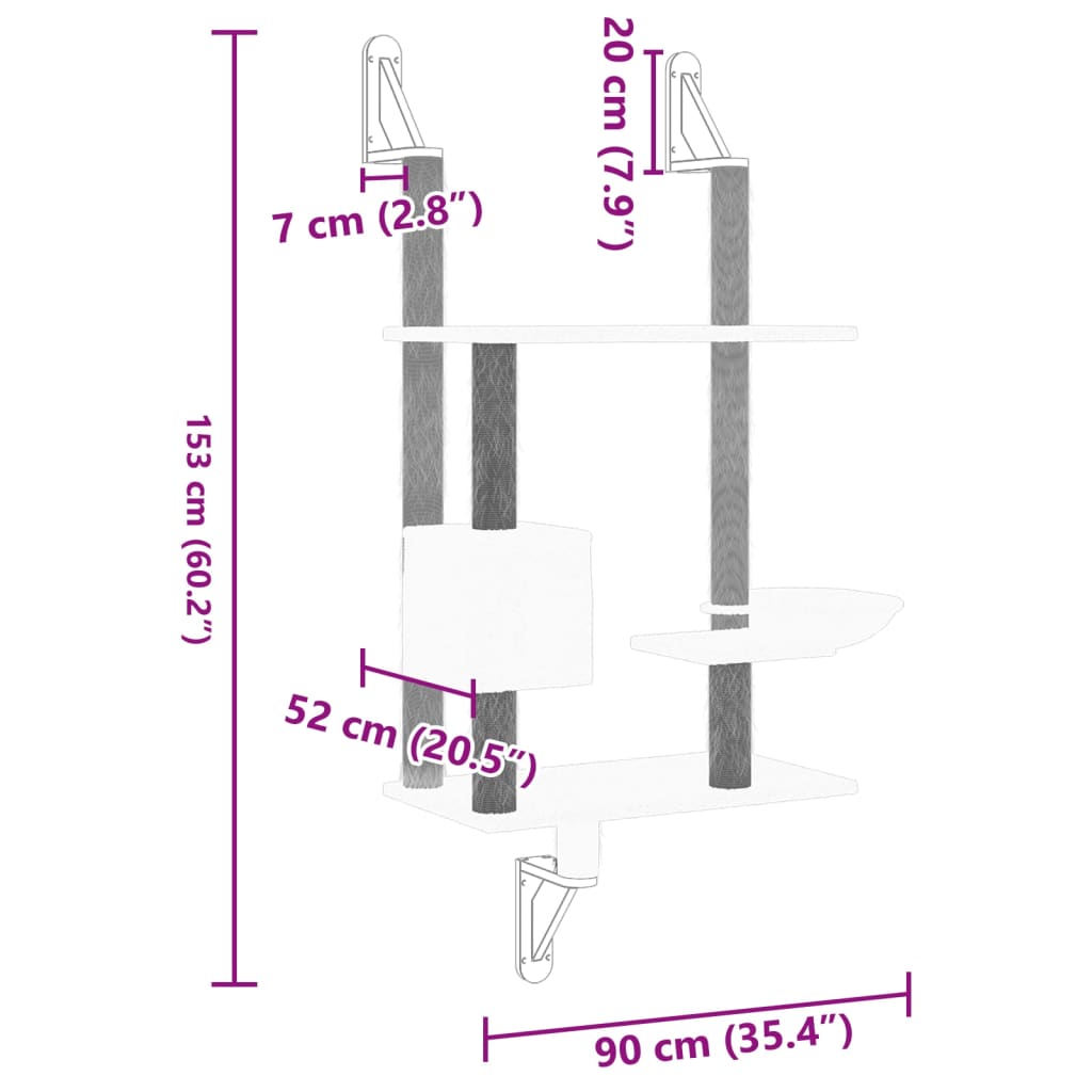 Kratzbaum mit Kratzsäule Wandmontage Hellgrau 153 cm - Premium Kratzbäume  - Just €78.05! Shop now at homesales4u
