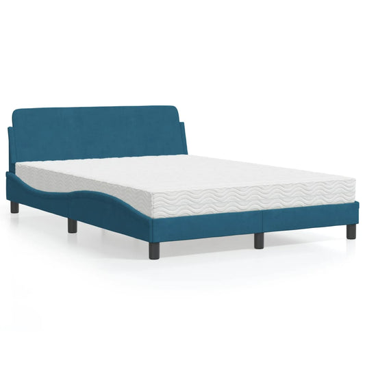 Bett mit Matratze Blau 120x200 cm Samt - Premium Betten & Bettgestelle  - Just €444.28! Shop now at homesales4u