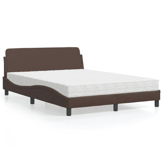 Bett mit Matratze Braun 140x190 cm Kunstleder - Premium Betten & Bettgestelle  - Just €465.04! Shop now at homesales4u