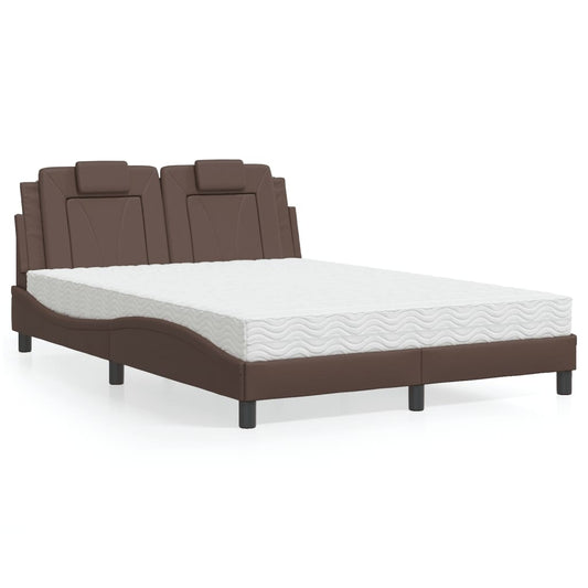 Bett mit Matratze Braun 140x190 cm Kunstleder - Premium Betten & Bettgestelle  - Just €529.12! Shop now at homesales4u