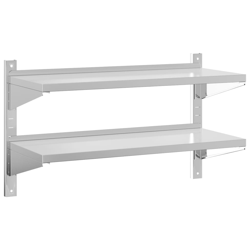 Wandregal mit 2 Böden 100x40x60 cm Silbern Edelstahl - Premium Wandregale  - Just €94.52! Shop now at homesales4u