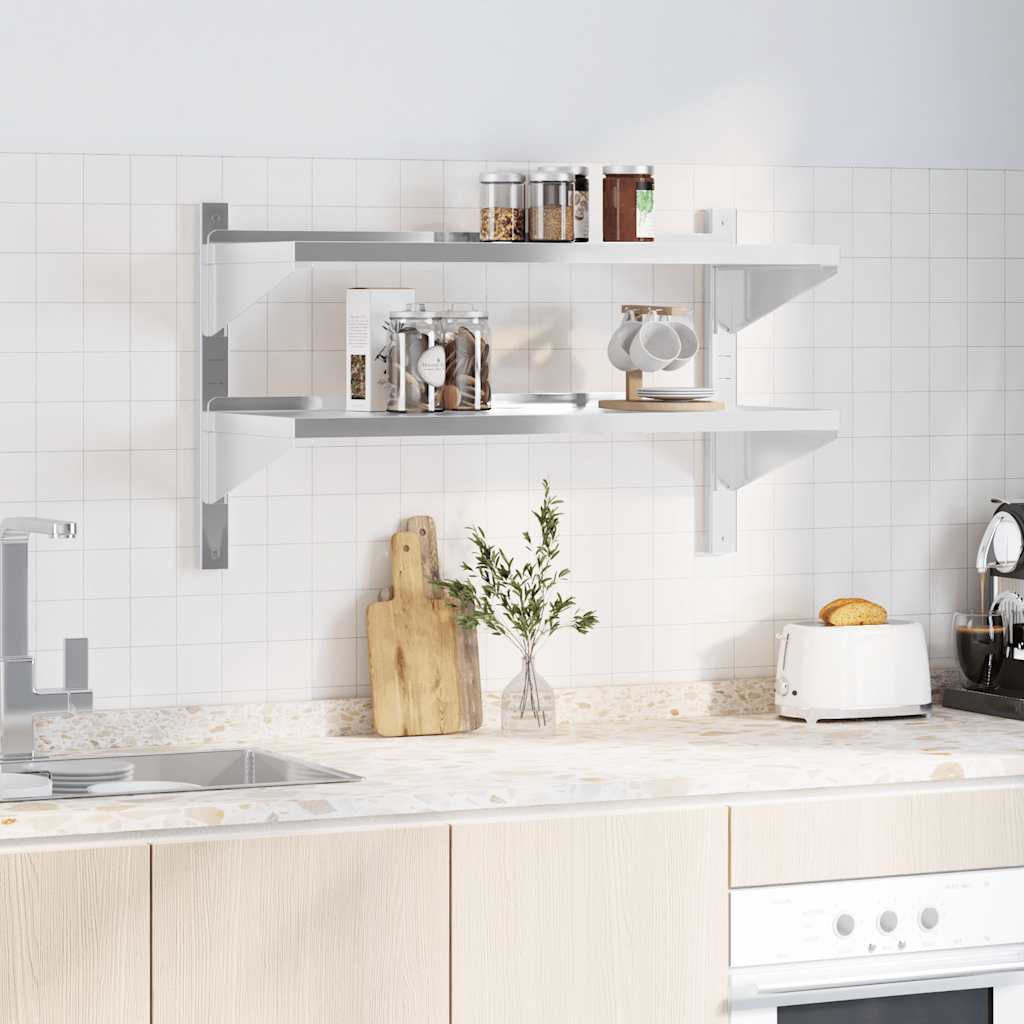 Wandregal mit 2 Böden 100x40x60 cm Silbern Edelstahl - Premium Wandregale  - Just €94.52! Shop now at homesales4u