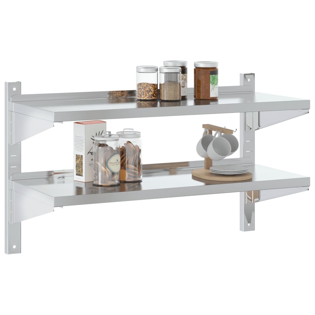 Wandregal mit 2 Böden 100x40x60 cm Silbern Edelstahl - Premium Wandregale  - Just €94.52! Shop now at homesales4u