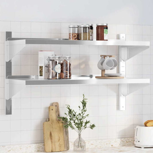 Wandregal mit 2 Böden 100x40x60 cm Silbern Edelstahl - Premium Wandregale  - Just €94.52! Shop now at homesales4u