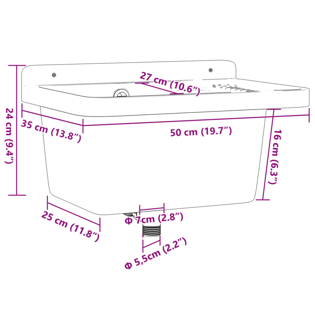Ausgussbecken Wandmontage Weiß 50x35x24 cm Harz - Premium Küchenspülen & Spülbecken  - Just €72.19! Shop now at homesales4u