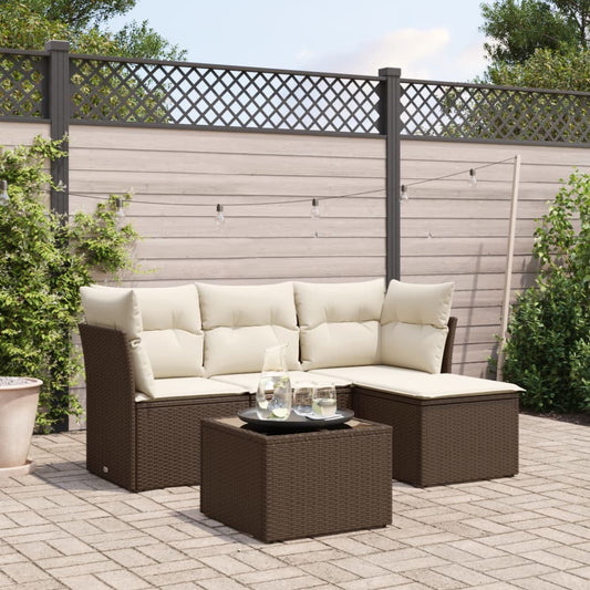 5-tlg. Garten-Sofagarnitur mit Kissen Braun Poly Rattan - Premium Gartenmöbel-Sets  - Just €429.17! Shop now at homesales4u