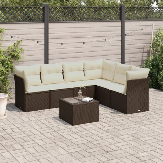 7-tlg. Garten-Sofagarnitur mit Kissen Braun Poly Rattan - Premium Gartenmöbel-Sets  - Just €590.12! Shop now at homesales4u