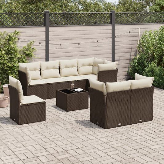 9-tlg. Garten-Sofagarnitur mit Kissen Braun Poly Rattan - Premium Gartenmöbel-Sets  - Just €795.68! Shop now at homesales4u
