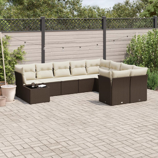 10-tlg. Garten-Sofagarnitur mit Kissen Braun Poly Rattan - Premium Gartenmöbel-Sets  - Just €856.74! Shop now at homesales4u