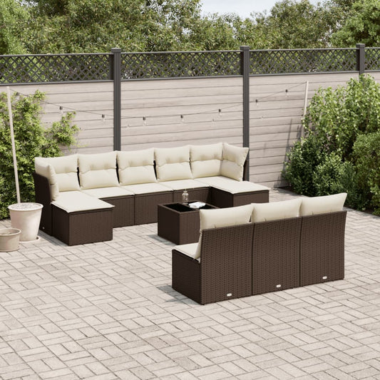 11-tlg. Garten-Sofagarnitur mit Kissen Braun Poly Rattan - Premium Gartenmöbel-Sets  - Just €806.10! Shop now at homesales4u