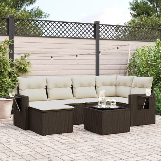 7-tlg. Garten-Sofagarnitur mit Kissen Braun Poly Rattan - Premium Gartenmöbel-Sets  - Just €627.17! Shop now at homesales4u