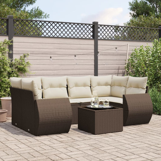 7-tlg. Garten-Sofagarnitur mit Kissen Braun Poly Rattan - Premium Gartenmöbel-Sets  - Just €667.59! Shop now at homesales4u
