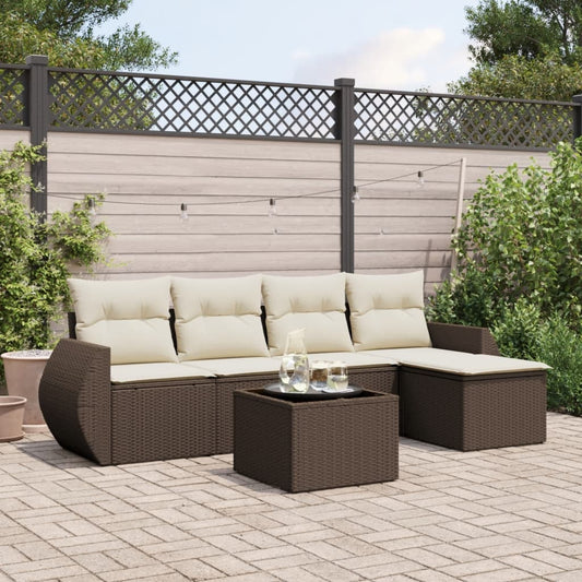 6-tlg. Garten-Sofagarnitur mit Kissen Braun Poly Rattan - Premium Gartenmöbel-Sets  - Just €532.69! Shop now at homesales4u
