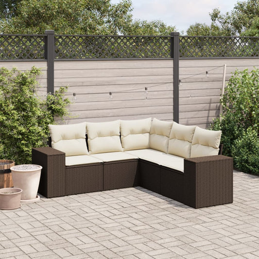 5-tlg. Garten-Sofagarnitur mit Kissen Braun Poly Rattan - Premium Gartenmöbel-Sets  - Just €500.35! Shop now at homesales4u