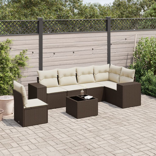 7-tlg. Garten-Sofagarnitur mit Kissen Braun Poly Rattan - Premium Gartenmöbel-Sets  - Just €626.16! Shop now at homesales4u