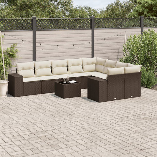 10-tlg. Garten-Sofagarnitur mit Kissen Braun Poly Rattan - Premium Gartenmöbel-Sets  - Just €884.72! Shop now at homesales4u