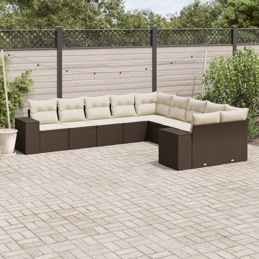 10-tlg. Garten-Sofagarnitur mit Kissen Braun Poly Rattan - Premium Gartenmöbel-Sets  - Just €882.72! Shop now at homesales4u