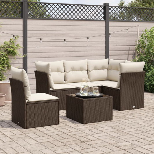 6-tlg. Garten-Sofagarnitur mit Kissen Braun Poly Rattan - Premium Gartenmöbel-Sets  - Just €550.23! Shop now at homesales4u