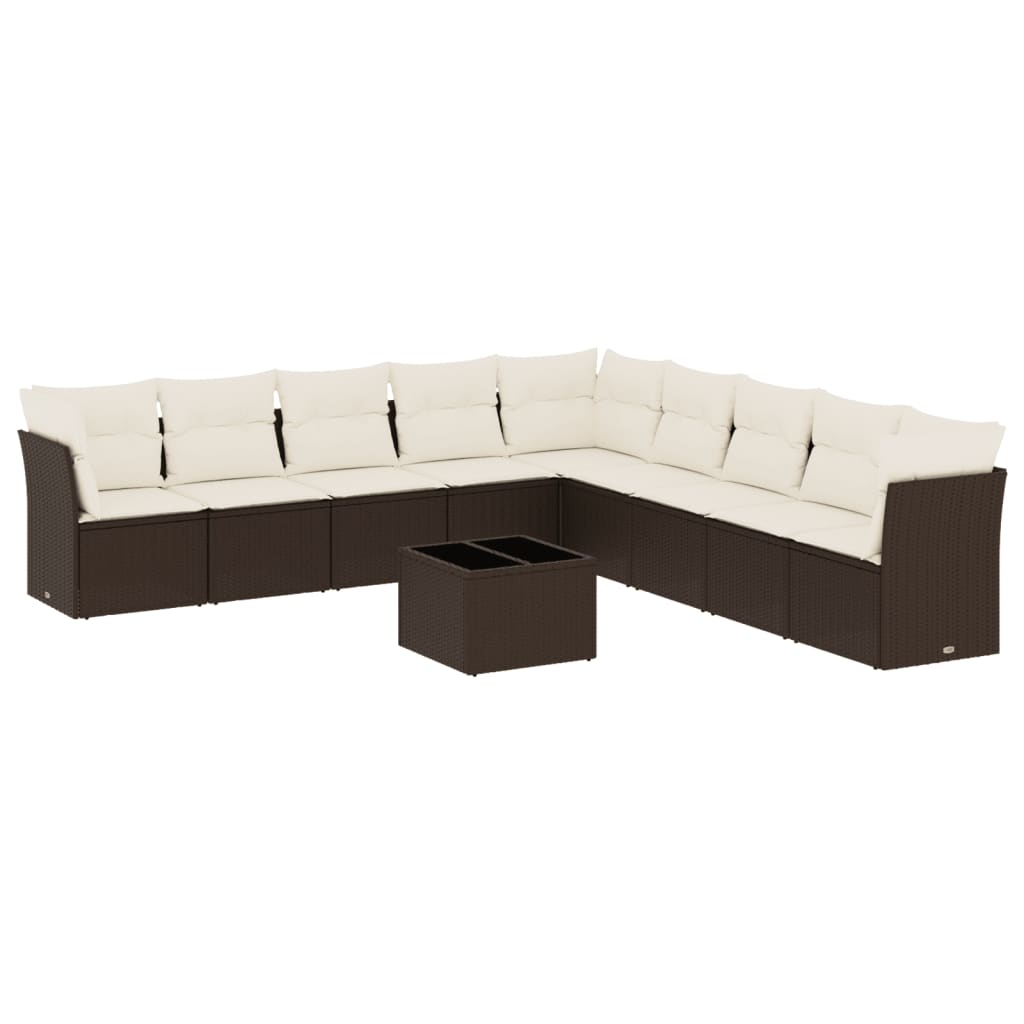10-tlg. Garten-Sofagarnitur mit Kissen Braun Poly Rattan - Premium Gartenmöbel-Sets  - Just €851.19! Shop now at homesales4u