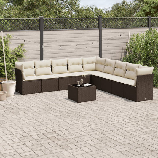 10-tlg. Garten-Sofagarnitur mit Kissen Braun Poly Rattan - Premium Gartenmöbel-Sets  - Just €851.41! Shop now at homesales4u