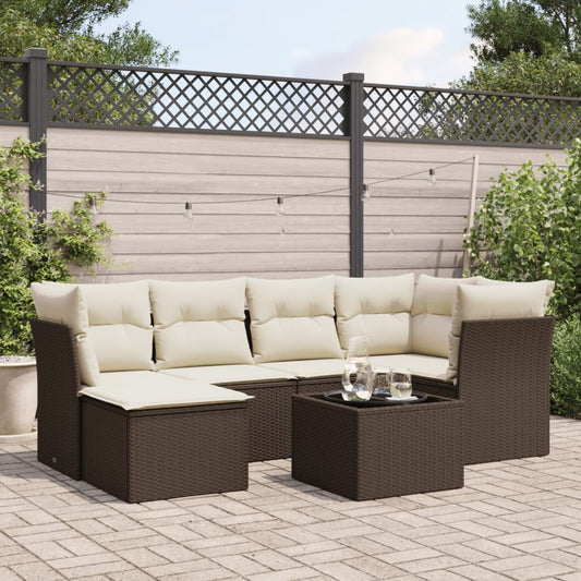 7-tlg. Garten-Sofagarnitur mit Kissen Braun Poly Rattan - Premium Gartenmöbel-Sets  - Just €617.45! Shop now at homesales4u