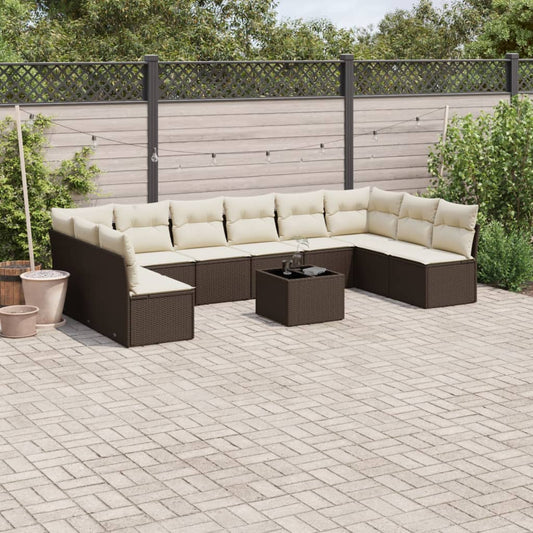 11-tlg. Garten-Sofagarnitur mit Kissen Braun Poly Rattan - Premium Gartenmöbel-Sets  - Just €886.64! Shop now at homesales4u