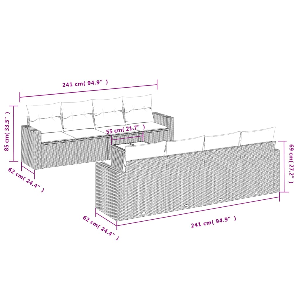 9-tlg. Garten-Sofagarnitur mit Kissen Braun Poly Rattan - Premium Gartenmöbel-Sets  - Just €772.21! Shop now at homesales4u