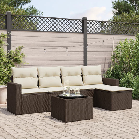 6-tlg. Garten-Sofagarnitur mit Kissen Braun Poly Rattan - Premium Gartenmöbel-Sets  - Just €505.14! Shop now at homesales4u