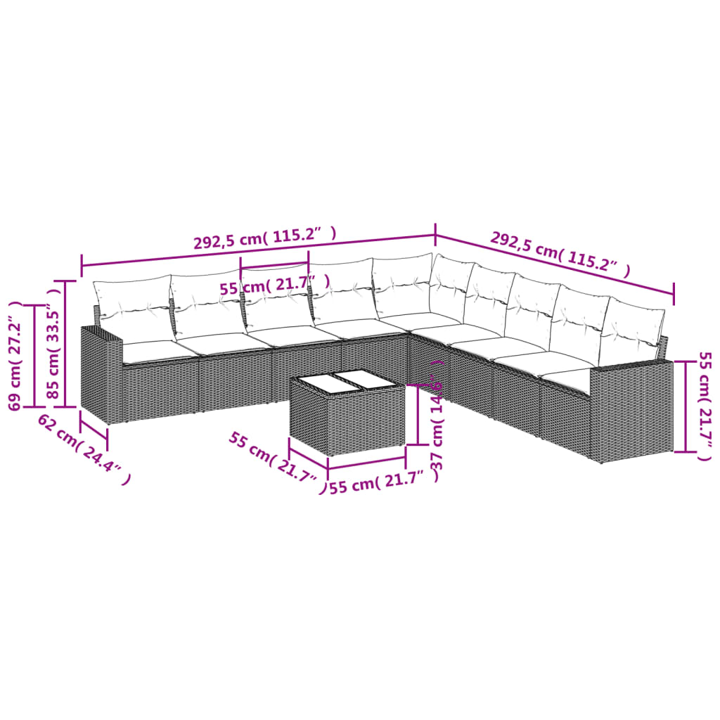 10-tlg. Garten-Sofagarnitur mit Kissen Braun Poly Rattan - Premium Gartenmöbel-Sets  - Just €857.41! Shop now at homesales4u