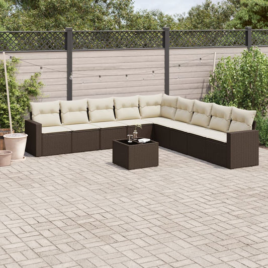 10-tlg. Garten-Sofagarnitur mit Kissen Braun Poly Rattan - Premium Gartenmöbel-Sets  - Just €857.27! Shop now at homesales4u