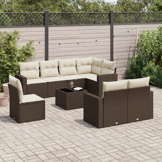9-tlg. Garten-Sofagarnitur mit Kissen Braun Poly Rattan - Premium Gartenmöbel-Sets  - Just €805.39! Shop now at homesales4u
