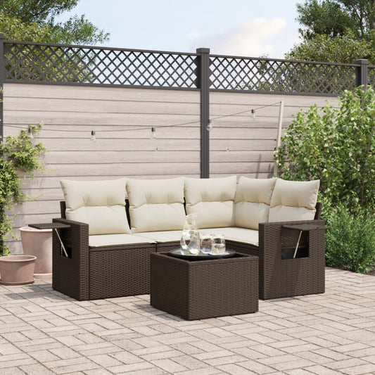 5-tlg. Garten-Sofagarnitur mit Kissen Braun Poly Rattan - Premium Gartenmöbel-Sets  - Just €489.81! Shop now at homesales4u