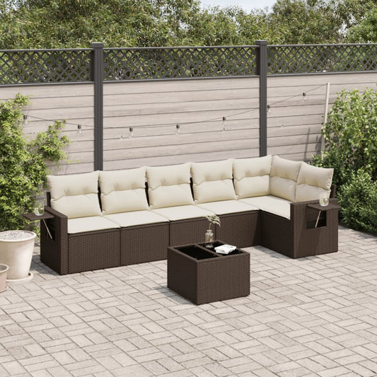 7-tlg. Garten-Sofagarnitur mit Kissen Braun Poly Rattan - Premium Gartenmöbel-Sets  - Just €632.36! Shop now at homesales4u