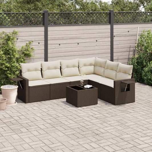 7-tlg. Garten-Sofagarnitur mit Kissen Braun Poly Rattan - Premium Gartenmöbel-Sets  - Just €632.36! Shop now at homesales4u