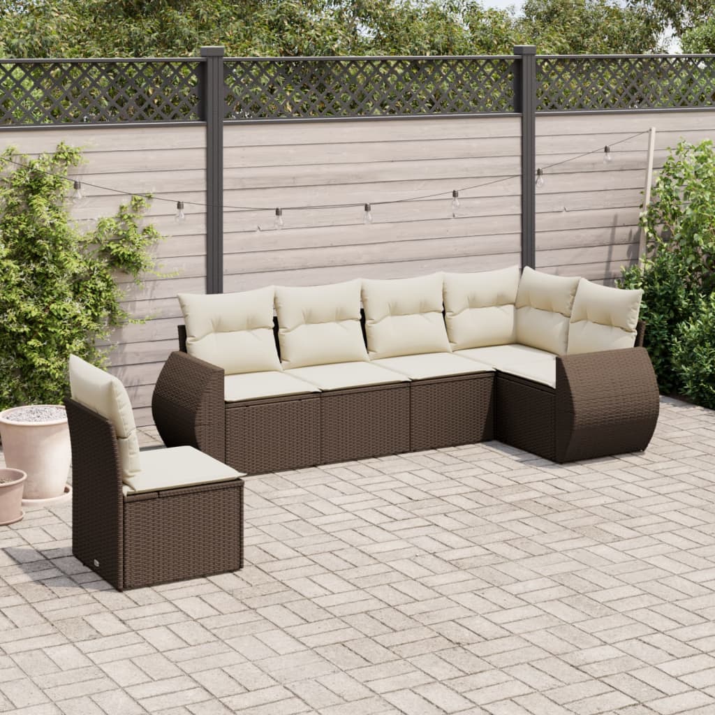 6-tlg. Garten-Sofagarnitur mit Kissen Braun Poly Rattan - Premium Gartenmöbel-Sets  - Just €564.83! Shop now at homesales4u