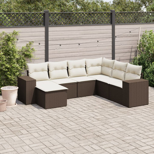7-tlg. Garten-Sofagarnitur mit Kissen Braun Poly Rattan - Premium Gartenmöbel-Sets  - Just €609.15! Shop now at homesales4u