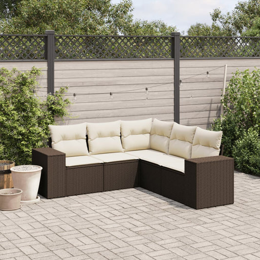 5-tlg. Garten-Sofagarnitur mit Kissen Braun Poly Rattan - Premium Gartenmöbel-Sets  - Just €492.58! Shop now at homesales4u