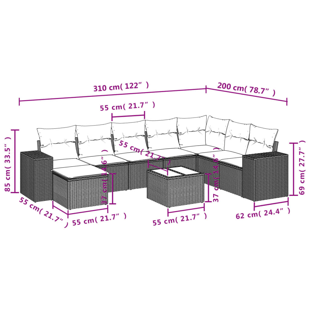 9-tlg. Garten-Sofagarnitur mit Kissen Braun Poly Rattan - Premium Gartenmöbel-Sets  - Just €761.70! Shop now at homesales4u