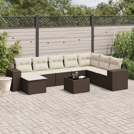 9-tlg. Garten-Sofagarnitur mit Kissen Braun Poly Rattan - Premium Gartenmöbel-Sets  - Just €761.70! Shop now at homesales4u