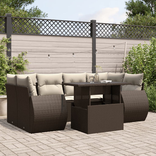 7-tlg. Garten-Sofagarnitur mit Kissen Braun Poly Rattan - Premium Gartenmöbel-Sets  - Just €729.12! Shop now at homesales4u