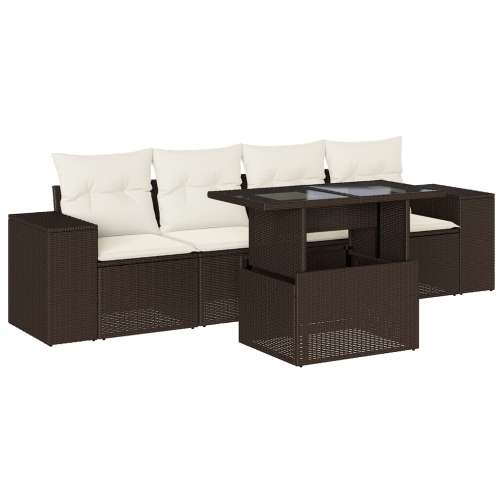 5-tlg. Garten-Sofagarnitur mit Kissen Braun Poly Rattan - Premium Gartenmöbel-Sets  - Just €524.23! Shop now at homesales4u