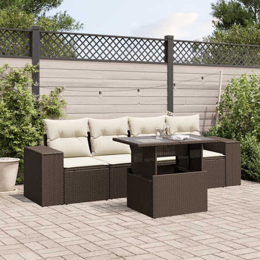 5-tlg. Garten-Sofagarnitur mit Kissen Braun Poly Rattan - Premium Gartenmöbel-Sets  - Just €524.23! Shop now at homesales4u
