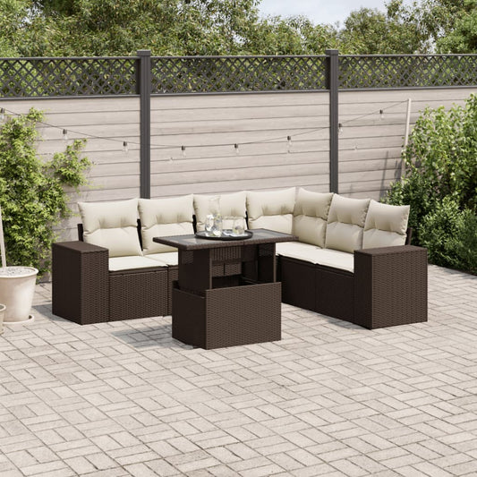 7-tlg. Garten-Sofagarnitur mit Kissen Braun Poly Rattan - Premium Gartenmöbel-Sets  - Just €697.67! Shop now at homesales4u