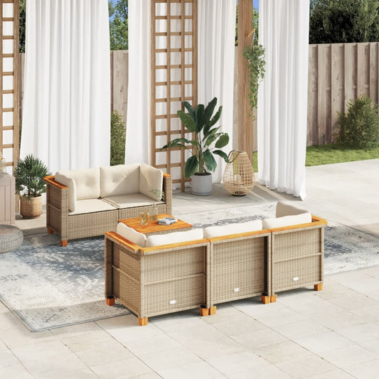 6-tlg. Garten-Sofagarnitur mit Kissen Beige Poly Rattan - Premium Gartenmöbel-Sets  - Just €570! Shop now at homesales4u