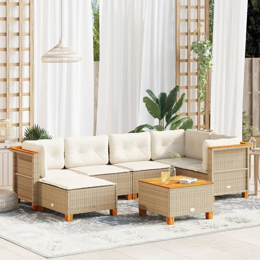 7-tlg. Garten-Sofagarnitur mit Kissen Beige Poly Rattan - Premium Gartenmöbel-Sets  - Just €630! Shop now at homesales4u