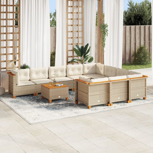 11-tlg. Garten-Sofagarnitur mit Kissen Beige Poly Rattan - Premium Gartenmöbel-Sets  - Just €1028.89! Shop now at homesales4u
