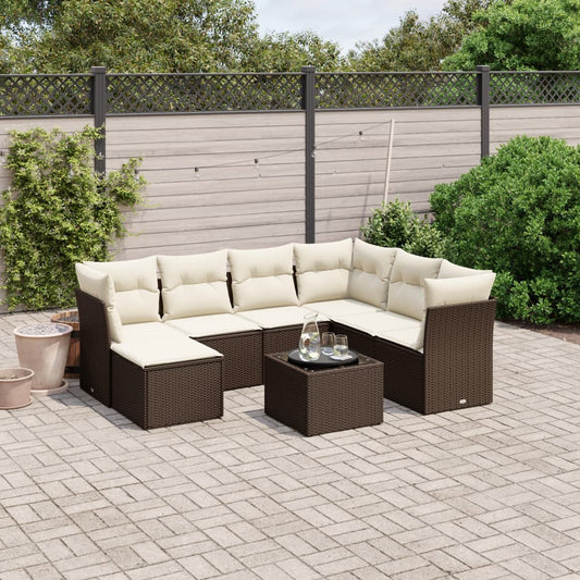 8-tlg. Garten-Sofagarnitur mit Kissen Braun Poly Rattan - Premium Gartenmöbel-Sets  - Just €672.50! Shop now at homesales4u