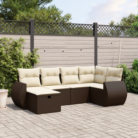 6-tlg. Garten-Sofagarnitur mit Kissen Braun Poly Rattan - Premium Gartenmöbel-Sets  - Just €580.63! Shop now at homesales4u