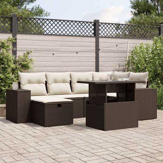 7-tlg. Garten-Sofagarnitur mit Kissen Braun Poly Rattan - Premium Gartenmöbel-Sets  - Just €709.44! Shop now at homesales4u